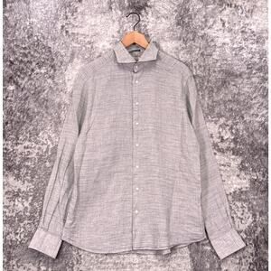 SUITSUPPLY Dress Shirt 16 / 41 Mens Slim Fit Pure Linen Gray